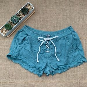 AEO Aerie Soft Lace Up Raw Hem Shorts